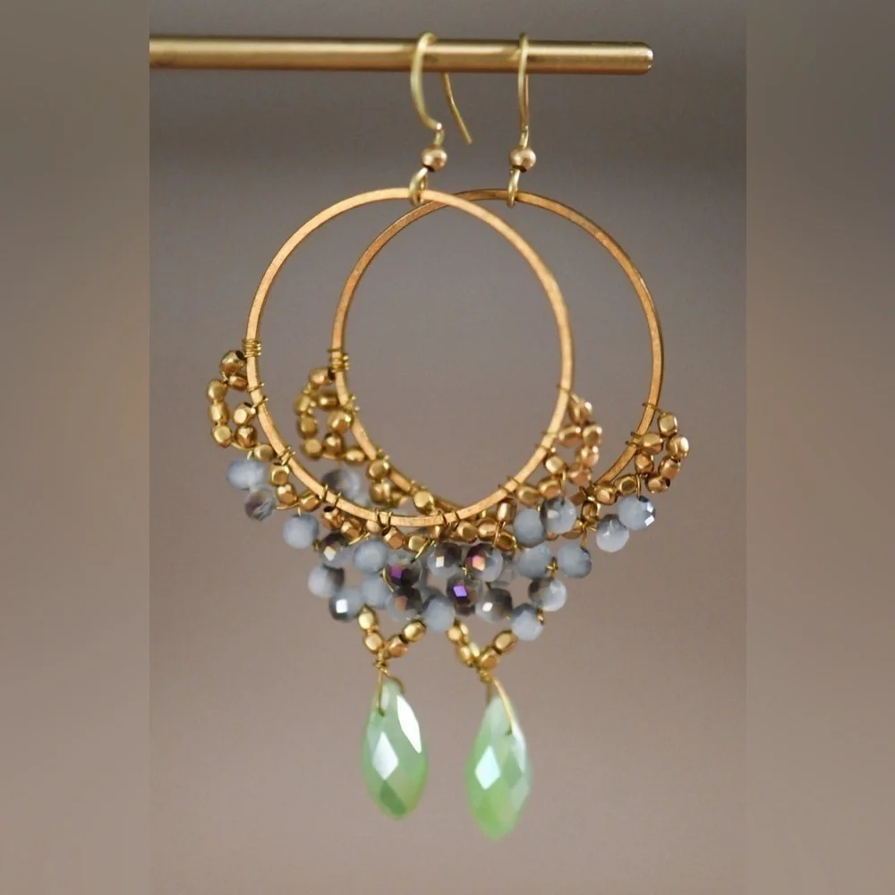 Boho‎ beaded drop earrings - Picture 3 of 4